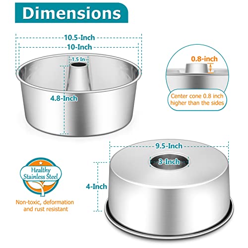 Image of E-far Angel Food Cake Pan, 10-Inch Stainless Steel Tube Pan for Baking Pound Chiffon Cake, One-piece Design & Non-toxic, Dishwasher Safe