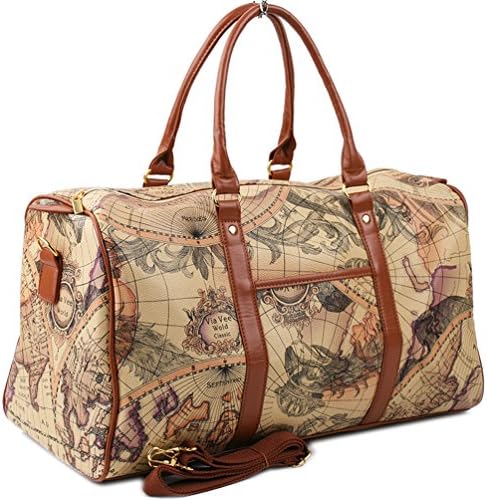 Copi World Map Large Duffle Bag Travel Tote Luggage Boston Style Beige 1 Copi World Map Large Duffle Bag Travel Tote Luggage Boston Style Beige