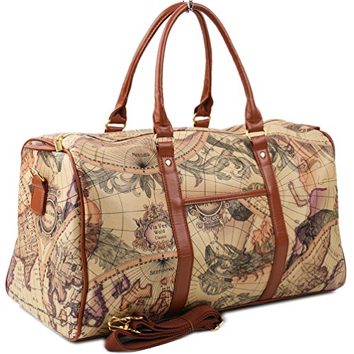 Copi World Map Large Duffle Bag Travel Tote Luggage Boston Style Beige