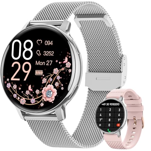 Smartwatch Damen Rund 1.39 HD Fitnessuhr mit Telefonfunktion 120+Sportmodi Herzfrequenz Schlafmonitor SpO2 Uhr Damen IP68 Wasserdicht Schrittzähler Wecker Fitness Tracker für iOS Android Silber