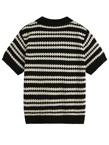 Verdusa Men's Colorblock Stripe Short Sleeve Collared Sweater Button Up Knit Tops2