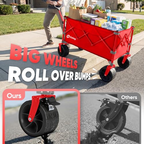 Sekey 250L Wagons Carts Foldable with Big All-Terrian Beach Wheels, Collapsible Heavy Duty Wagon, Extra Large Folding Wagon,Foldable Wagon for Camping, Garden, Sports. Red by Sekey - Used condition - Image 4