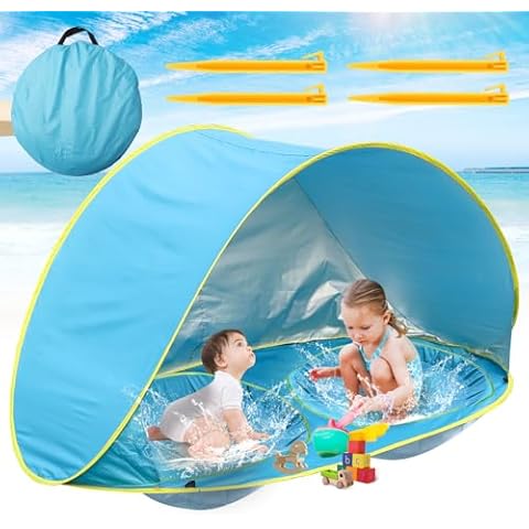 QTREE intelligence Baby Beach Tent-2 Pools Baby Pop Up Tent,UPF 50+ Sunshade Toddler Tent with Carry Bag, Portable Baby Travel Tent for Beach,Camping,Indoor Cover