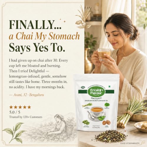 Image of Fresh n Flavour Delightful Chai Patti 500g | Premium Assam CTC + Darjeeling Second Flush Black Tea Blend | Natural Lemongrass Cardamom Spearmint Nutmeg | Morning Kadak Office Milk Tea