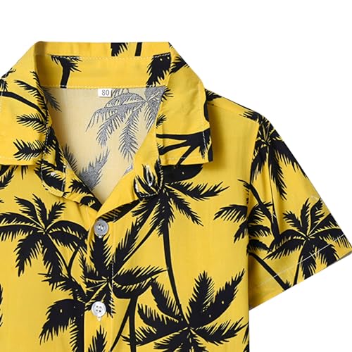 Boys Lapel Tropical Botanical Print Single Breasted Cardigan Beach Shirt Boys Clothes Size 83