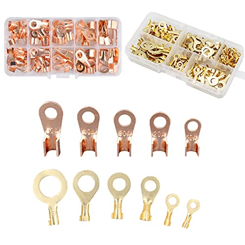 Anneau à Sertir,Qiundar 220 Pcs Cosses Electriques a Oeil Cosse à Sertir Connecteur m3 m4 m5 m6 m8 m10 Ot 5A 10A 20A 40A 50A Sertir Borne Laiton,pour Appareils Électroménagers Automobiles Industrie