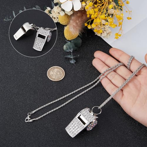 Silbato metalico con rhinestone plateado y llavero, pack x5 miniatura 3