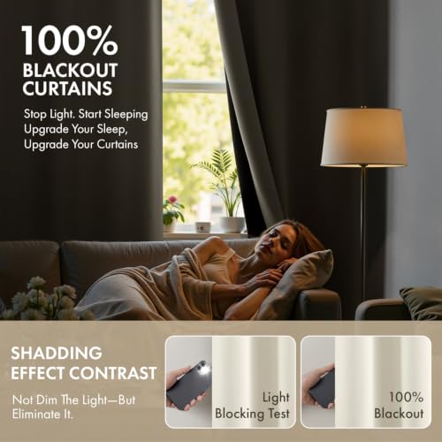 Image of MIULEE Beige White 100% Blackout Curtains for Bedroom 40x63 Inch Long | 2 Thick Layers Thermal Insulated Window Curtains with Black Liner, Noise Reducing Grommet, Drapes for Living Room, 2 Panels