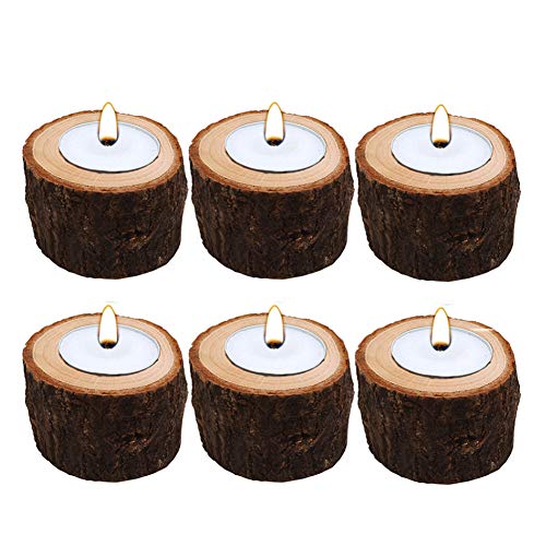 AOMO Tea Light Candle Holders Personalized Wooden Candle Holder for Rustic Wedding Party Birthday Holiday (Candle Holders(6 Packs))
