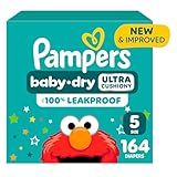 Diapers Size 5, 164 Count - Pampers Baby Dry Disposable Baby Diapers, ONE MONTH SUPPLY (Packaging May Vary)