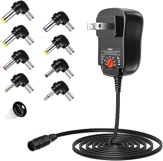Belker 12W Universal AC/DC Adapter 3V 4.5V 5V 6V 7.5V 9V 12V 1000mA Power Supply w/8 Plugs for Household Electronics