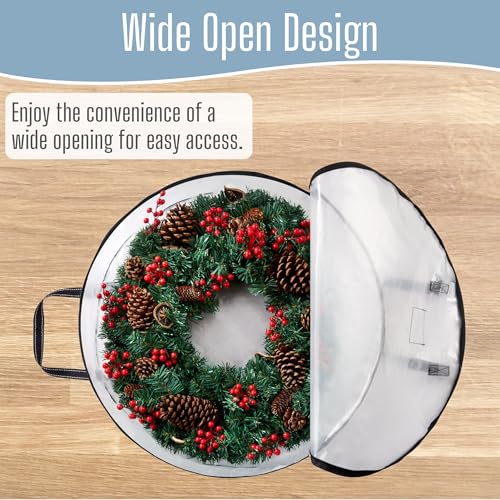 Image of VENO 4 Pack Summer Wreath Storage Container, 30 Inch Clear Wreath Bag, Spring, Christmas Garland Decoration Organizers with Zipper and Durable Handles (Clear, 30 inch-4 Pack)