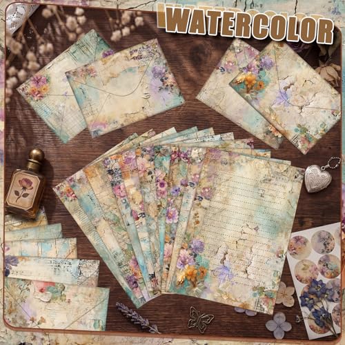 Image of TaoBary 160 Pcs Stationery Paper Kit 50 Double Sided Stationery Papers with 50 Matching Envelopes and 60 Round Dot Sticker, 10 Design (vintage Floral, 8.25 x 5.5 Inch)