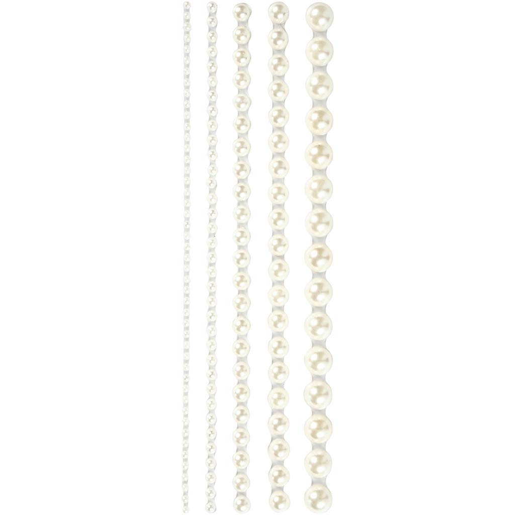 Half Pearls, size 2-8 mm, white, 140 asstd