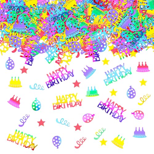 GoldRock Glitzer Happy Birthday Konfetti Tischdeko Geburtstag,Bunt Konfetti Geburtstag Groß,100 Stk Bunt Streudeko Geburtstage,Happy Birthday Deko Luftschlangen,Geburtstagsdeko Tisch Mann Frau