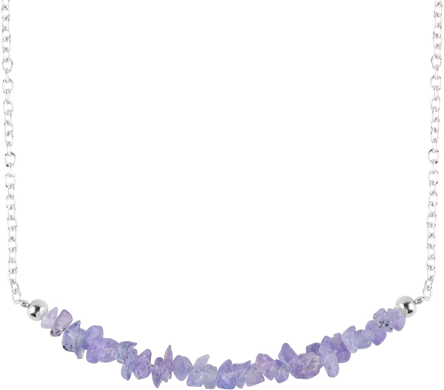 Tanzanite Chips Necklace for Women, Silver Plated Dainty Gemstone Necklace, 16+2 Inch Adjustable Chain, Natural Tanzanite Jewelry Gift