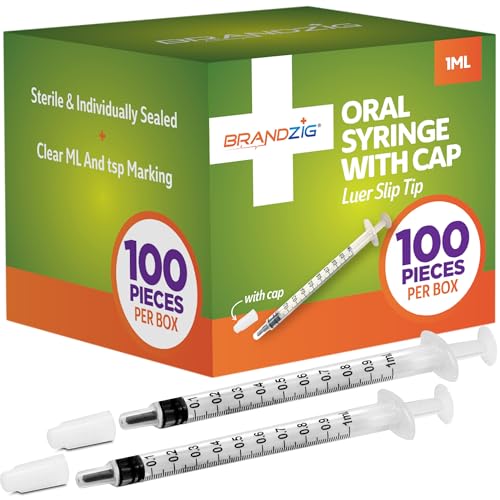 Image of 1ml Syringe with Cap (100 Pack) | Oral Dispenser Without Needle, Luer Slip Tip, | Sterile Individually Wrapped Medicine Dropper for Infants, Pets and Colostrum Collector