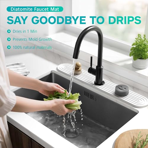 DEJUPE Stone Faucet Mat for Kitchen Sink – Diatomite Fast-Drying Stone Tray, Faucet Mat Sink Splash Guard, Decorative Sink Protector for Kitchen Bathroom Counter [Light Grey, 17.7''x3.9''] by DEJUPE - Image 5