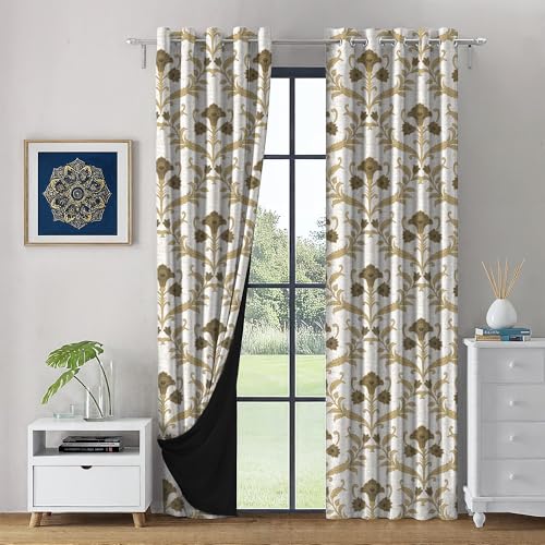 Image of LINENWALAS Printed Blackout Curtains for 9 Feet Long Door | Set of 2 | Printed Drapes | Thermal Insulated, Room Darkening Panels with Grommet Hanging for Living Room (Antique Olive Green)