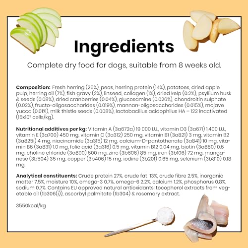 Pooch & Mutt - Haut & Fell, Getreidefreies Alleinfutter für Hunde für Haut und Fell, Hering und Leinsamen, 2 kg