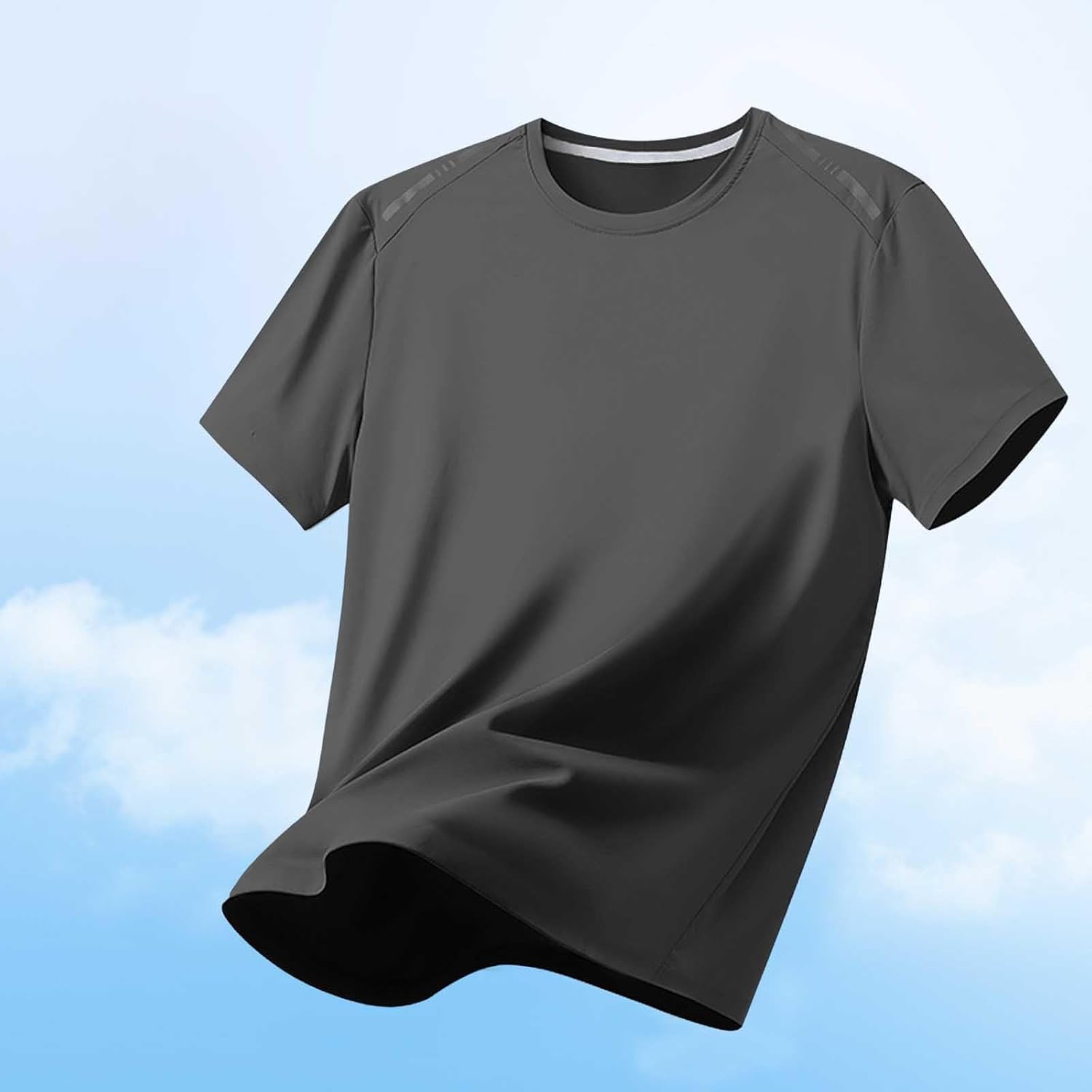 Cambkatl Men's Ice Silk Summer Athletic T-Shirts, Short Sleeve Crewneck Stretch Basic Solid Workout Running Tee Tops