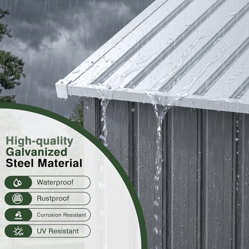 Image of AirWire 10x16 FT Outdoor Metal Storage Shed, Heavy-Duty Galvanized Steel Tool Shed with Lockable Doors, Waterproof Garden Shed for Backyard, Patio, Lawn, White