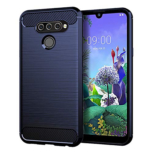 DQG Funda para LG Q60 (6.26'), Carcasa Shell Fibra de Carbono Flexible Ultra Soft Slim TPU Silicona Cover Gel Tapa Caso Case - Azul
