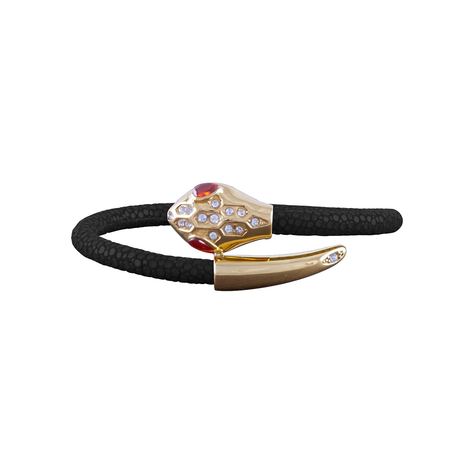 Leder Armband Schlange Schwarz für Damen 100% hochwertiges echtes Stingray Leder Zirkonia Magnetverschluss mit Geschenkverpackung