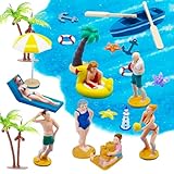 🏖️Miniature Beach Accessories: The set includes 22 decorations of different styles, covering 7 Miniature Figure, coconut trees, palm trees, starfish, lighthouses, ships, wood pulp, sun umbrellas, Iconic beach themes such as anchors, blue sand, and sw...
