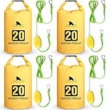 Locmeo 4 Set 2 in 1 Sand Anchor and Buoy Kit Floating Bag Kayak Anchor Waterproof Dry Bag for Lake Beach Boats Watercrafts Hiking Camping Water Sports Surfing Tubing Kayaking(Yellow)