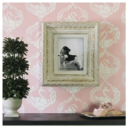 Image of Kayra Decor Swan Allover Kids Room Wall Stencil -Pack of 1, Sheet Size 24 x 36 inch /Design Size 22.5 x 32 inch.