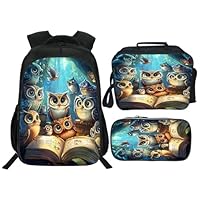 Klymax Owl Backpack Cute Animals Kids Schoolbag with Lunch Box Bag Pencil Bag 3pcs Bookbag Sets for Boys Girls