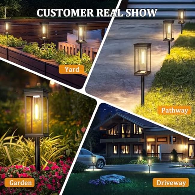 8 Pack Solar Pathway Lights, IP65 Waterproof Solar Stake Lights with Auto On/Off, Warm White LED for Garden, Yard, Driveway, Walkway, Patio - Outdoor Landscape Lighting