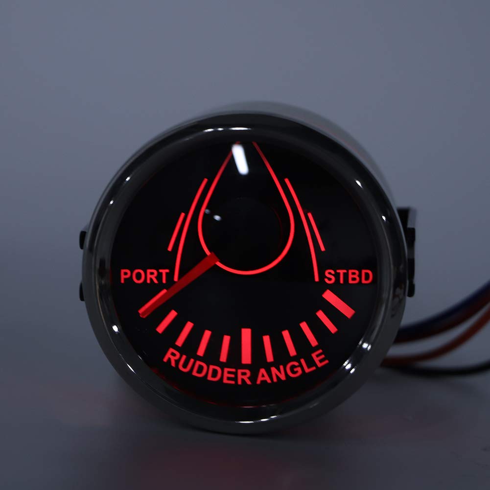 Indicatore Angolo Timone Barca 52mm, Segnale 0-190ohm, Voltaggio 9-32V, Quadrante con Retroilluminazione Rossa - Impermeabile IP67, Alta Precisione, Adatto a Yacht e Imbarcaz (Copertura argentata