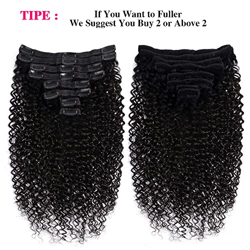 Graww Curly Clip In Hair Extensions For Black Women 8Pcs 18Clips Brazilian Remy Hair 3C 4A Kinky Curly Real Human Hair Extensions 120G/Set Natural Black (16Inch Curly) #TOP3