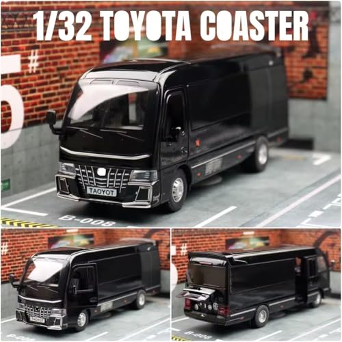 Image of 1.32 Scale Toyo ta Coaster Bus Exclusive Alloy Metal Pull Back Die-cast Model with Sound Light Mini Auto Toy for Kids Metal Model Toy with Sound and Light. (1.32 Scale -Black)