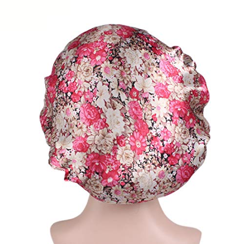 Foto von Satin Floral Night Cap für lockiges Haar Elastisches Band Schlafmütze Haarpflege Satin Haube (#13)