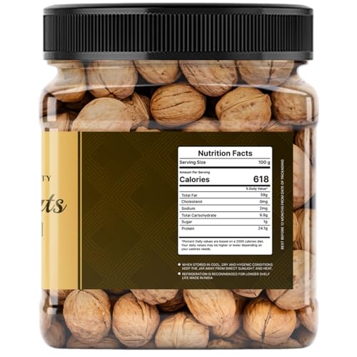 Image of LILA DRY FRUITS Walnuts 500 Grams In-Shell | Premium Whole & Natural Walnut | Akrot Giri Rich in Iron and Protein | Akhrot Nuts Ideal for Breakfast, Snacking | Dry Fruits Perfect for Gifting