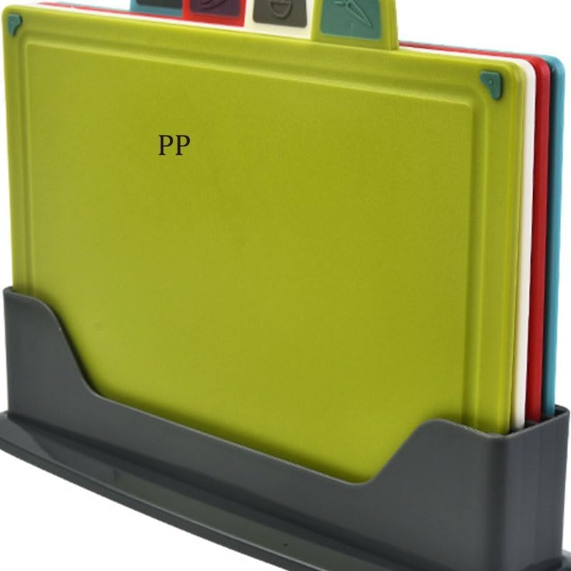 PP Classification Cutting Board 4 Piece Set for Home Kitchen Chopping with Storage Rack