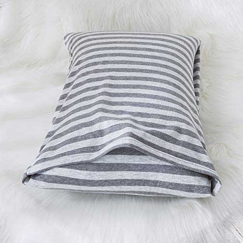Image of Household Cotton Jersey Knit Pillowcases, Soft and Breathable Travel Pillow Cases with Envelope Closure, 13 inch x 18 inch 2 Pack (Grey Stripe)