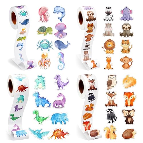 OMJMYY 2000 Pcs Autocollants Animaux Ronds en Rouleau Gommettes Imperméables Adhésif Stickers pour Enfants Bagages Scrapbooking Skateboard Tasse