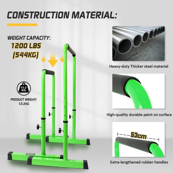 POWER GUIDANCE Dip Bar Adjustable Dip Station Pull Up Bar Body Strength Training - Adjustable Height for 77cm 84cm 91cm 98cm Square Base for Calisthenics Parallette