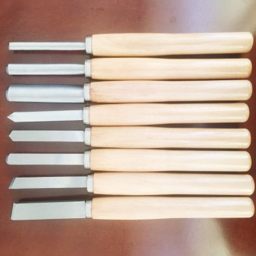 Juego de cinceles para torno, juego de gubias para cuencos de torneado de madera con mangos de madera dura de acero de alta velocidad, cincel para torneado de madera de calidad profesional (8 piezas)