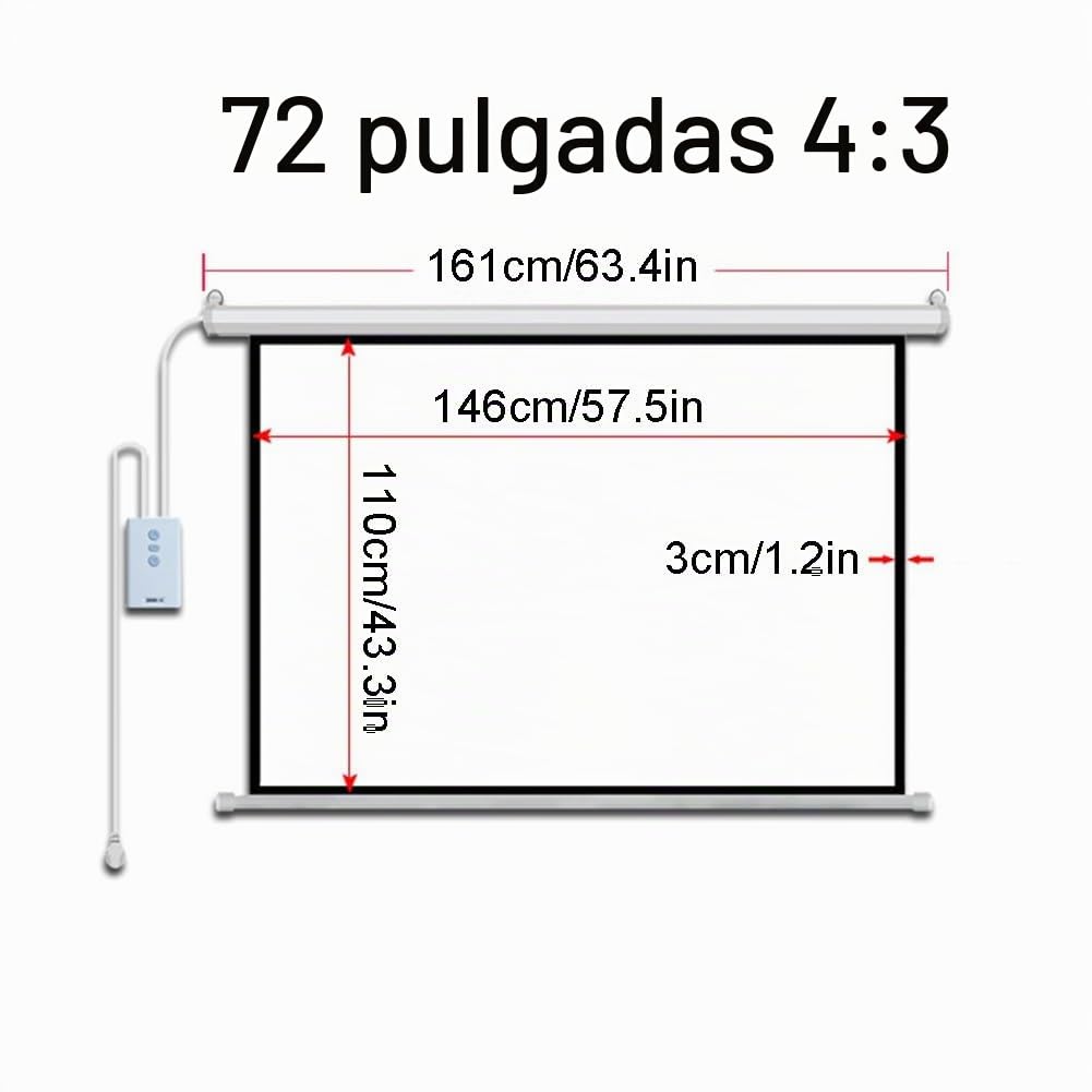 Pantalla de proyector motorizada de 60/72″ con Control Remoto inalámbrico, Pantalla de Cine eléctrica 4:3, Control Remoto, for Cine en casa, Interior y Exterior(72 Inch)