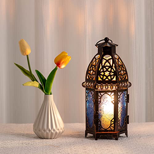 DECORKEY Vintage Candle Lantern, 12.8’’ Moroccan Style Decorative Metal Hanging&Tabletop Lantern, Ramadan Christmas Candle Holder Decorations for Home Outdoor Patio (Blue) DECORKEY Vintage Candle Lantern, 12.8’’ Moroccan Style Decorative Metal Hanging&Tabletop Lantern, Ramadan Christmas Candle Holder Decorations for Home Outdoor Patio (Blue)