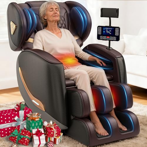 GOLD TIME Upgraded Massage Chair Full Body, Zero Gravity Recliner with Heat, 10 Fix Points, Bluetooth, Touch Screen, Footrest, Shiatsu Massage Chair for Parents, Seniors & Easy Assembly - Brown