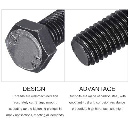 Image of METALLIXITY Hex Bolts (M12-1.75x60mm) 5Pcs, 8.8 Grade Carbon Steel Fully Threaded Black Oxide, Coarse Thread UNC Hex Head Screw Bolt - for Furniture Repair