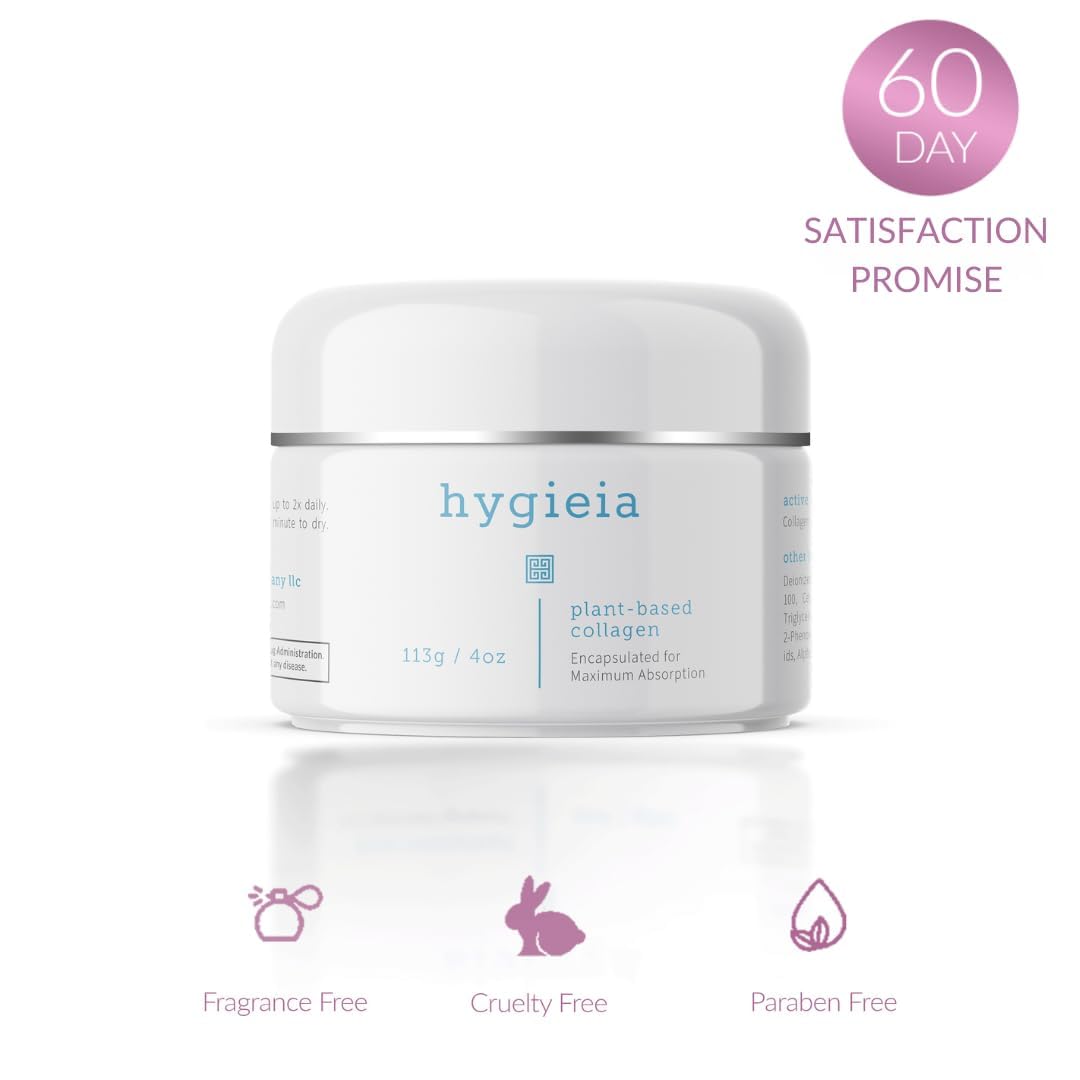 Hygieia + Encapsulated Plant Based Vegan Collagen Cream – Day & Night Liposomal Cream for Face, Neck & Body – Fast Cellular Absorption - Firm & Smooth Skin, Help Reduce Fine Lines & Wrinkles, 4oz
