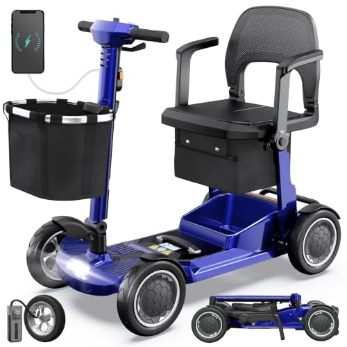 Image of Lightweight Mobility Scooter for Seniors & Adults - Airline & Cruise Approved, 45lb Portable Motorized Scooters with Removable Battery for 12.4 Miles Range, Pneumatic Tires, 330lb Capacity, Blue