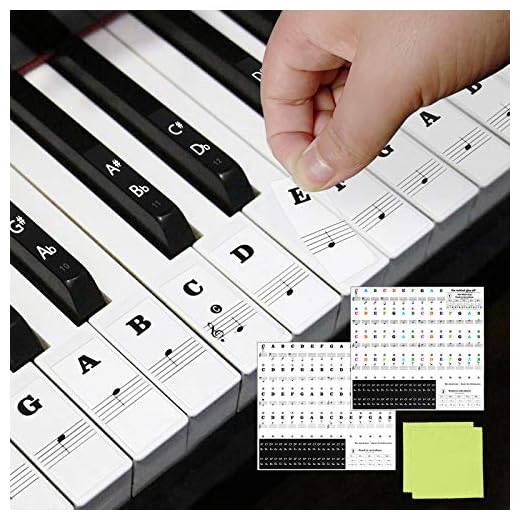 Piano anteckningsklistermärke CHIFOOM 2-pack tangentbordsklistermärken 37/49/54/61/88 tangenter musiknot komplett set genomskinliga klistermärken med 2 st dammfri duk för nybörjare barn lär sig att spela (färgglad och svart)